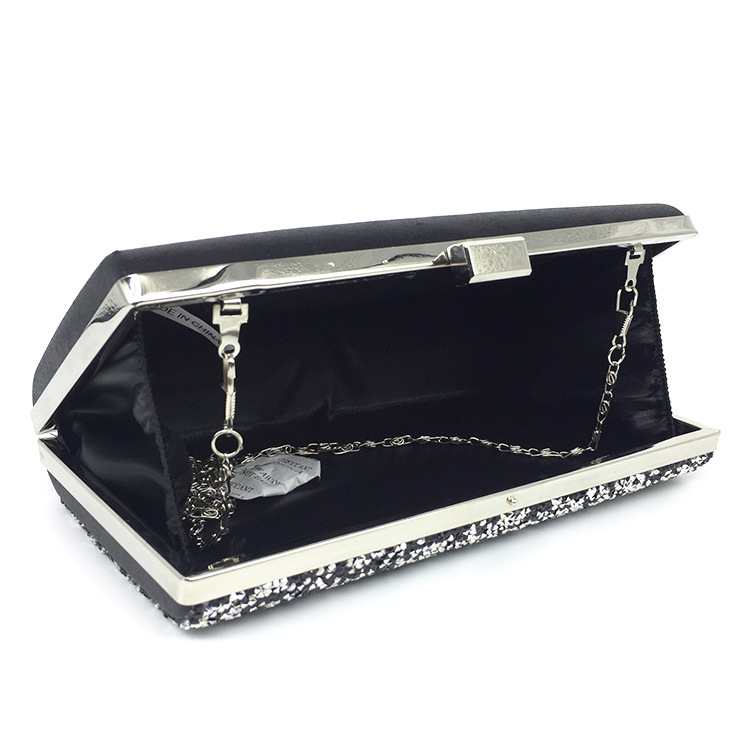 Black Gold Silver Pu Leather Rhinestone Solid Color Square Clutch Evening Bag display picture 3