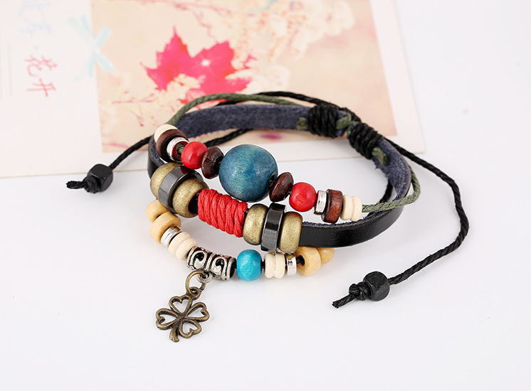 New Alloy Clover Clover Beaded Leather Bracelet