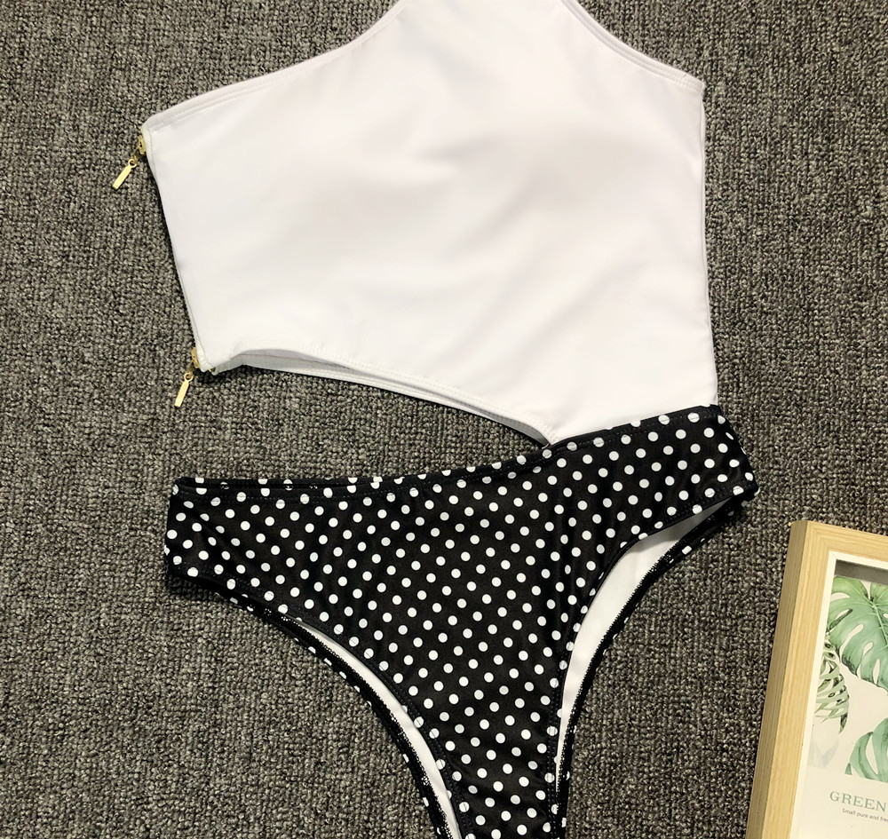 new ladies swimsuit polka dot stitching one-shoulder sexy one-piece bikini NSDA1277