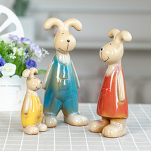 工厂店陶瓷现代生活简约小兔子摆件 客厅创意可爱小动物家庭组合