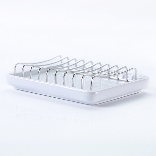 Porcelain Japanese Unprinted Ceramic Stainless Steel Soap Box Soap Tray Single Layer Draining Soap Box Soap Holder