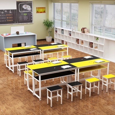 中小学生辅导班课桌椅厂家直销单双人培训学校学习桌椅组合长条桌