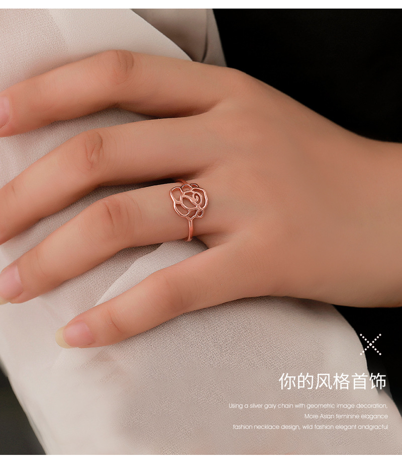 Anillos Temperamento De Joyería Rose Gold Rose Lady Ring Hollow Open Single Ring Wholesale display picture 2