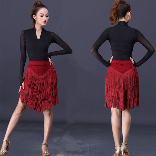 Latin Dance Skirt Lower New Chandelier Half Body Skirt Women Adult Professional Practice Clothes Dance Costume Autumn Performance Dress