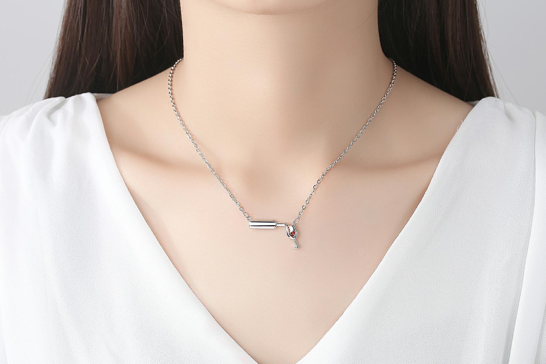 Copper Material Heart Shape, Wine Bottle Pattern Women's Gender Plating, Inlay Design Elegant Classic Style Heart Shape Wine Bottle Copper Plating Inlay Zircon Pendant Necklace