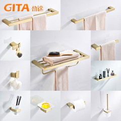 Gold clothes hook 304 stainless steel towel rack bathroom pendant bath towel rack storage rack toilet paper holder cross-border set