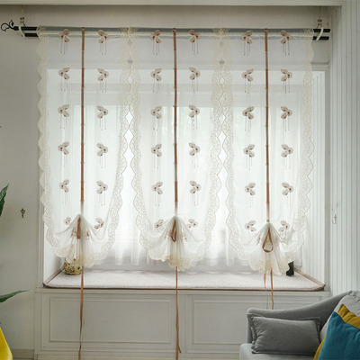 魔术贴绣花窗帘卷帘窗纱批发 卧室罗马帘窗帘成品加工定制