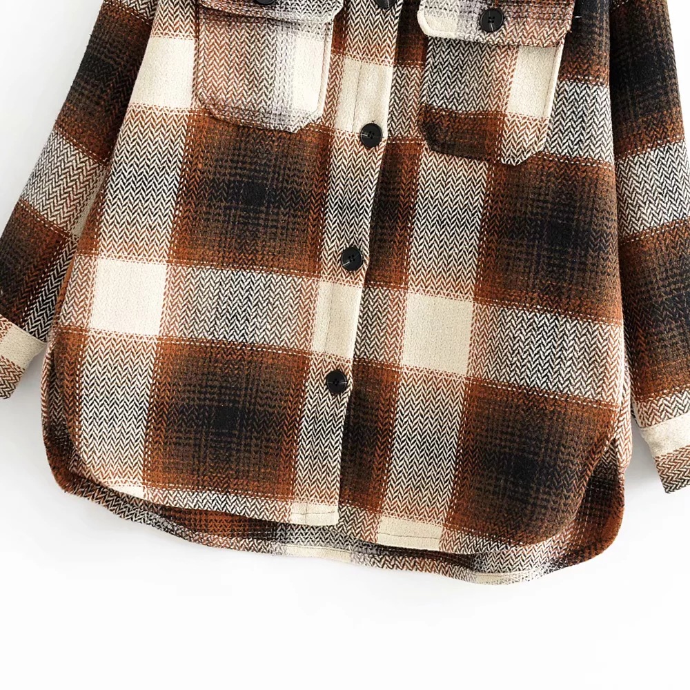 Vintage Loose Plaid Woolen Shirt Jacket NSAC21736