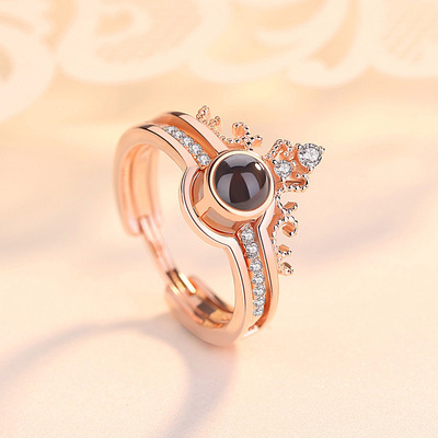 创意925纯银戒指一对学生简约开口可调节抖音同款网红女投影批发