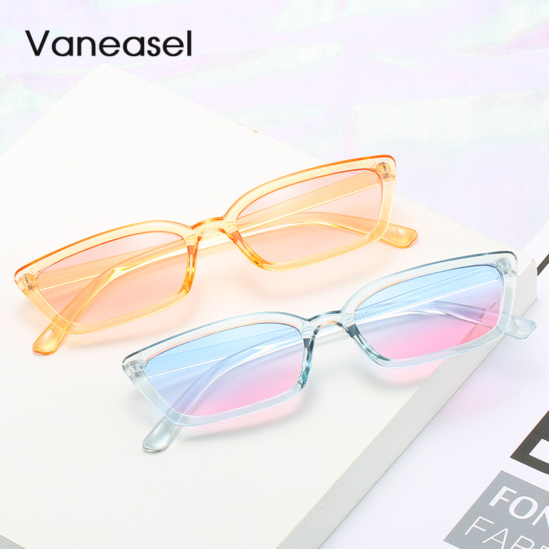 97033 transfronteriza plástico retro gato oreja gafas de sol Nueva moda europea y americana transparente color océano pieza pequeño marco gafas de sol