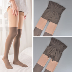 拼色拼接假高筒打底襪春秋款女士抗起球微壓假大腿連褲襪