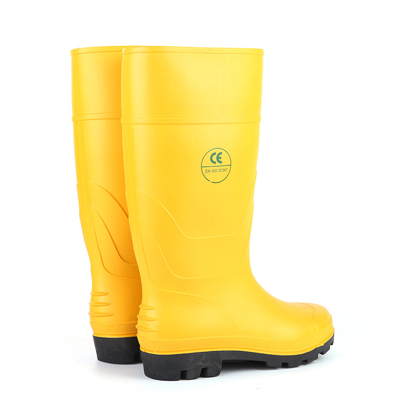 802黄色黑底 PVC劳保鞋工业防护鞋直筒防水防滑耐磨雨鞋防汛雨鞋