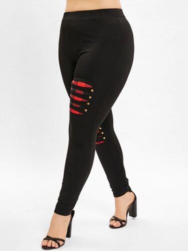 Hot-selling European and American Plus-Size Women's Casual Leggings with Knife-Cut Seams and Contrasting Color Accents, Featuring Rivets
