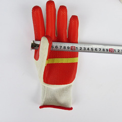 批發牛郎星198紅膠片手套建築工地手套防滑耐磨防刺膠皮勞保手套