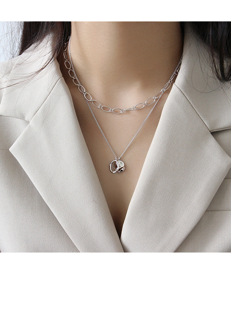 Xb044 Korean Style S925 Sterling Silver Necklace Geometric Irregular Ring Round Brand Women's Necklace Clavicle Necklace Silver Charm display picture 8