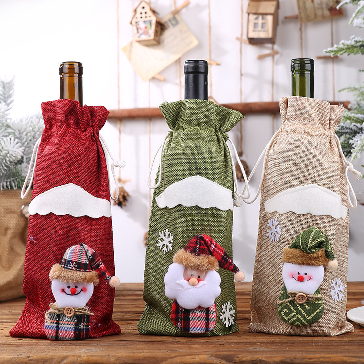 Decoraciones Navideñas Juego De Botellas Navideñas Vino Botella De Champán Bolsa Mesa De Comedor Vestir display picture 1