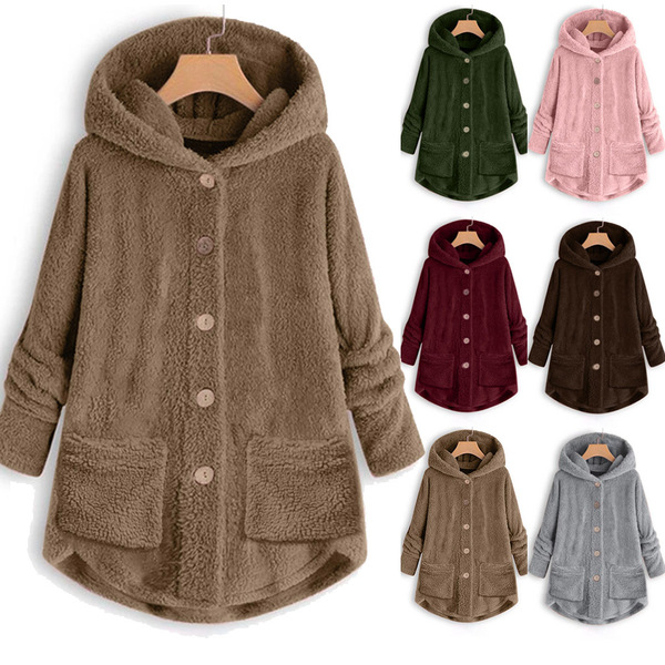 European and American women’s buttons irregular hooded Plush top