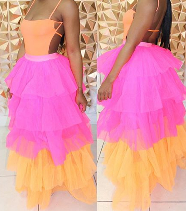 Amazon's Hottest Multi-Color Mesh Cake Skirt Sexy and Fashionable European and American Skirt