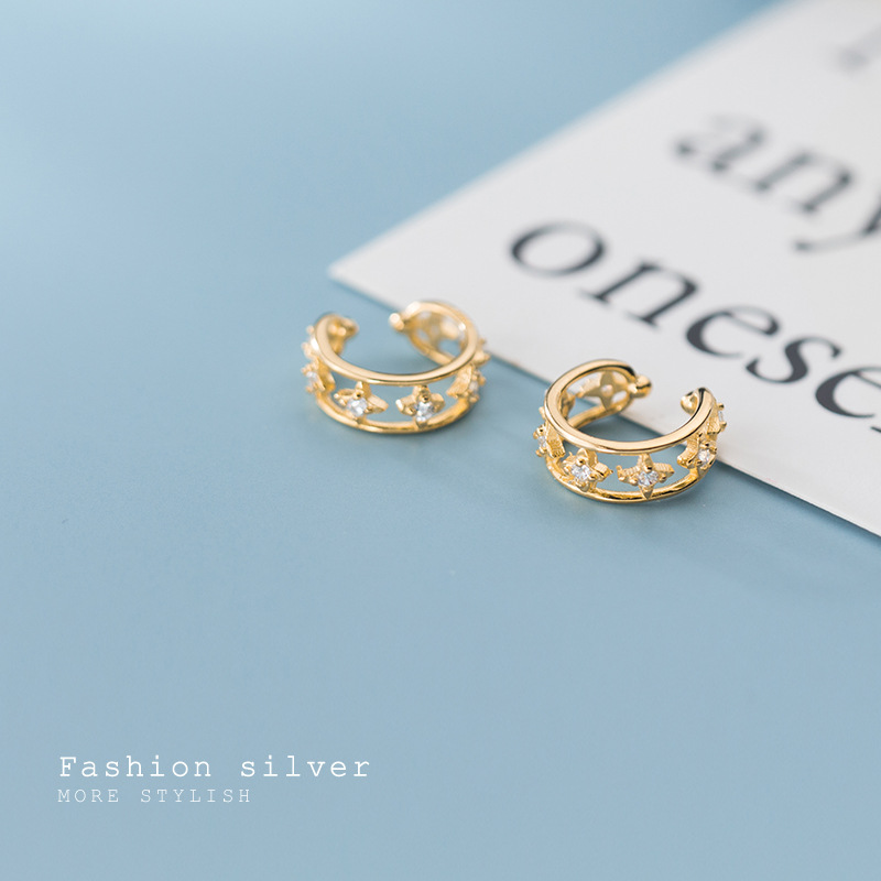 Eloch s925 clip de orejas de plata mujeres estilo coreano temperamento de moda con diamantes de cuatro puntas estrella simple sin agujeros de orejas G3700