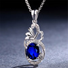 Sapphire pendant, necklace, stone inlay, zirconium, Korean style, 18 carat