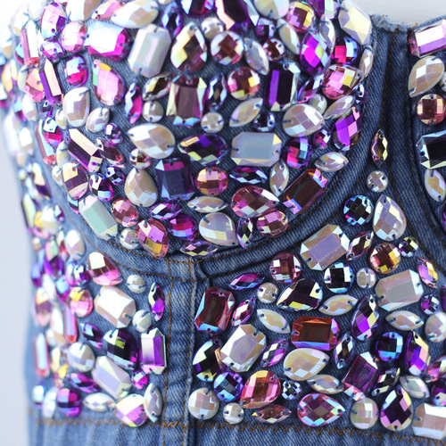 Women's Diamond bling jazz dance bra tops Customized baby suspender vest women short exposed navel sexy nail beads open back short chest wrap
