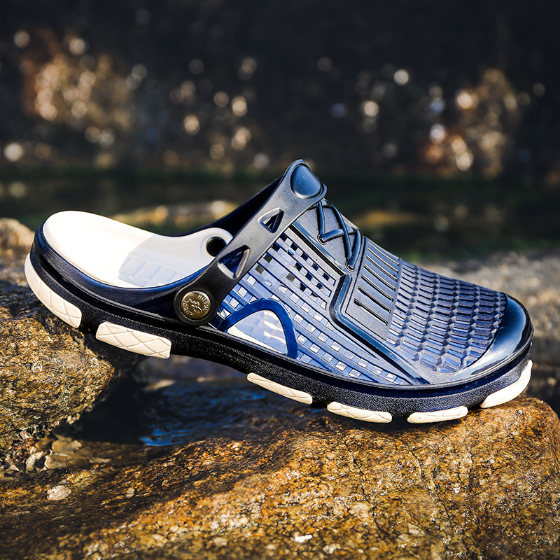 夏季新款男拖鞋包頭不露腳趾果凍鞋沖孔透氣洞洞鞋防水防滑沙灘鞋