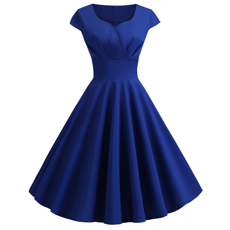 175g Weight Wholesale Women's Elegant Sexy Solid Color Banquet V Neck Short Sleeve Swing Dress