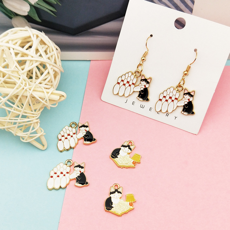DIY合金饰品配件 可爱保龄球猫咪 吊坠项链挂件钥匙扣配饰材料