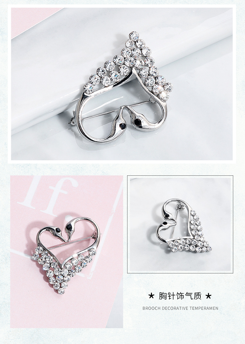 Hot selling heartshaped swan diamond brooch dress accessoriespicture4
