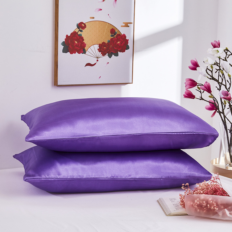 Simple pillowcase satin silk solid color bedding pillowcase wholesale_voghion.com