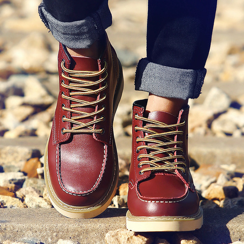 Cross-border Martin boots men's British casual trendy high-top shoes genuine leather couple work boots large leather shoes