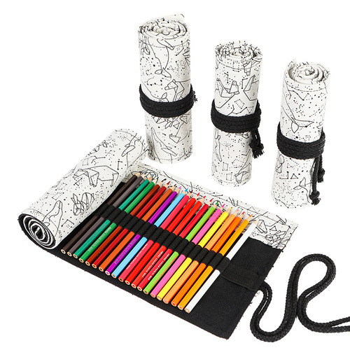Printed canvas colored pencil curtain 24 pcs 36 pcs 48 pcs 72 pcs large capacity art sketch pencil bag stationery box