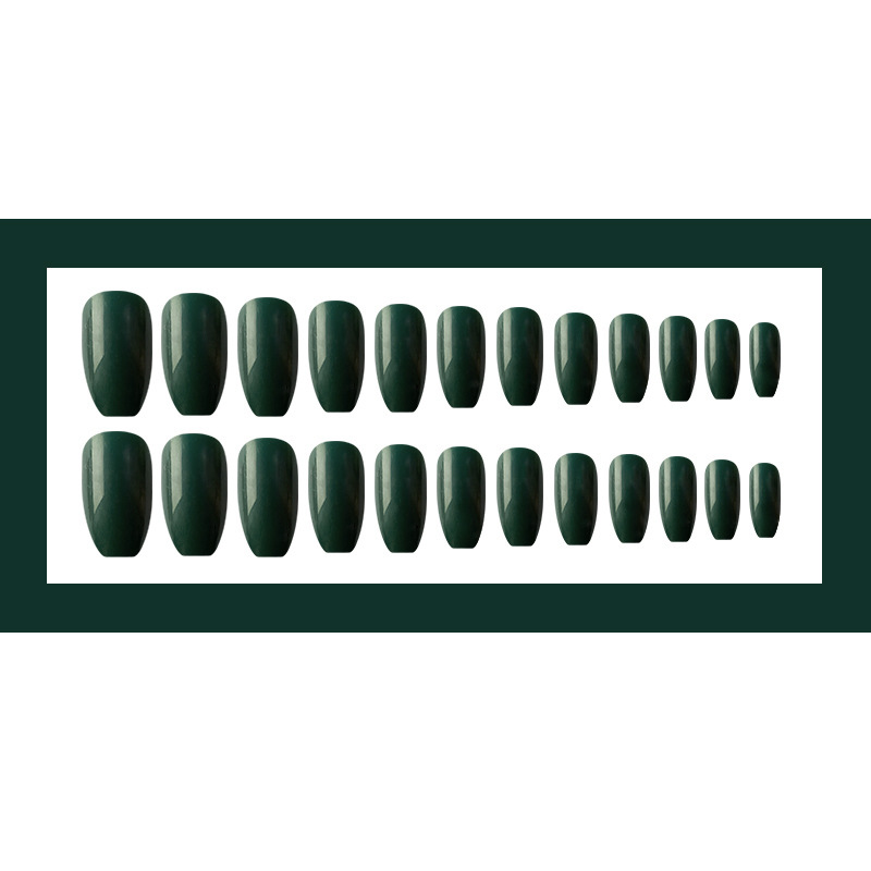 Parche de uñas postizas blancas de color verde oscuro 24 piezas de uñas de uñas terminadas de estilo medio uñas trapezoidales de color sólido image 3