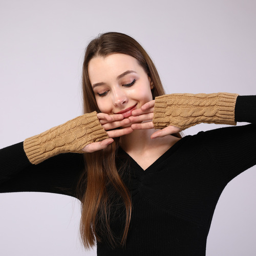 G1012 cross-border autumn and winter twist pattern short woolen fingerless arm sleeves for men and women knitted warm half-finger sleeves