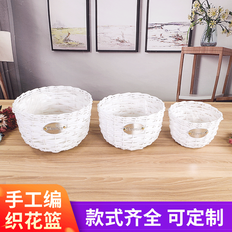 廠家批發手工編織柳編花籃 植物花籃 收納置物籃 田園風格花籃