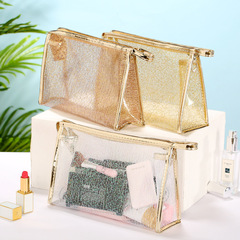 Square transparent lady jelly bag creative gold thread square sparkling storage bag TPU zipper storage makeup bag