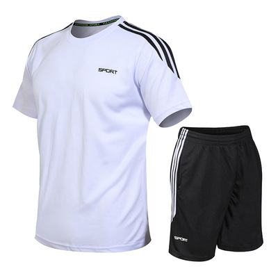 运动套装男短袖足球服两件套健身跑步服宽松薄款五分裤速干衣t恤