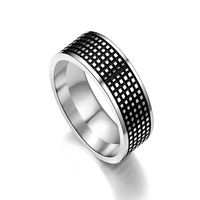 Fashion New Carved Square Painting Oil Black Stainless Steel Ring Wholesale Nihaojewelry display picture 6