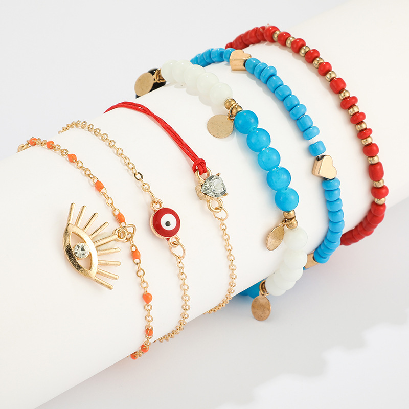 New Fashion Accessories Color Rice Bead Disc Love Eye Anklet Set display picture 1