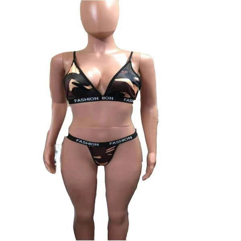 Маскировочный пляжный зеленый модный купальник, европейский стиль, обтягивающий