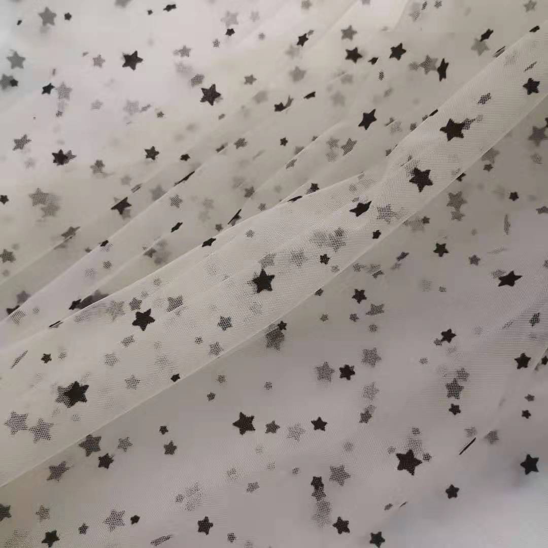 热销款锦特密美国网底布大小五角星双面立体植绒 裙装等面料 现货