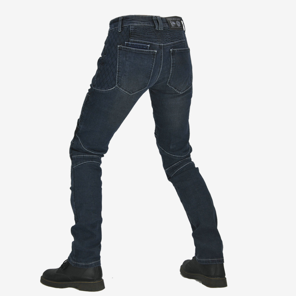 Fábrica al por mayor de la motocicleta de la vendimia pantalones vaqueros de los hombres de la motocicleta al aire libre pantalones elásticos resistentes a la caída de montar gris azul