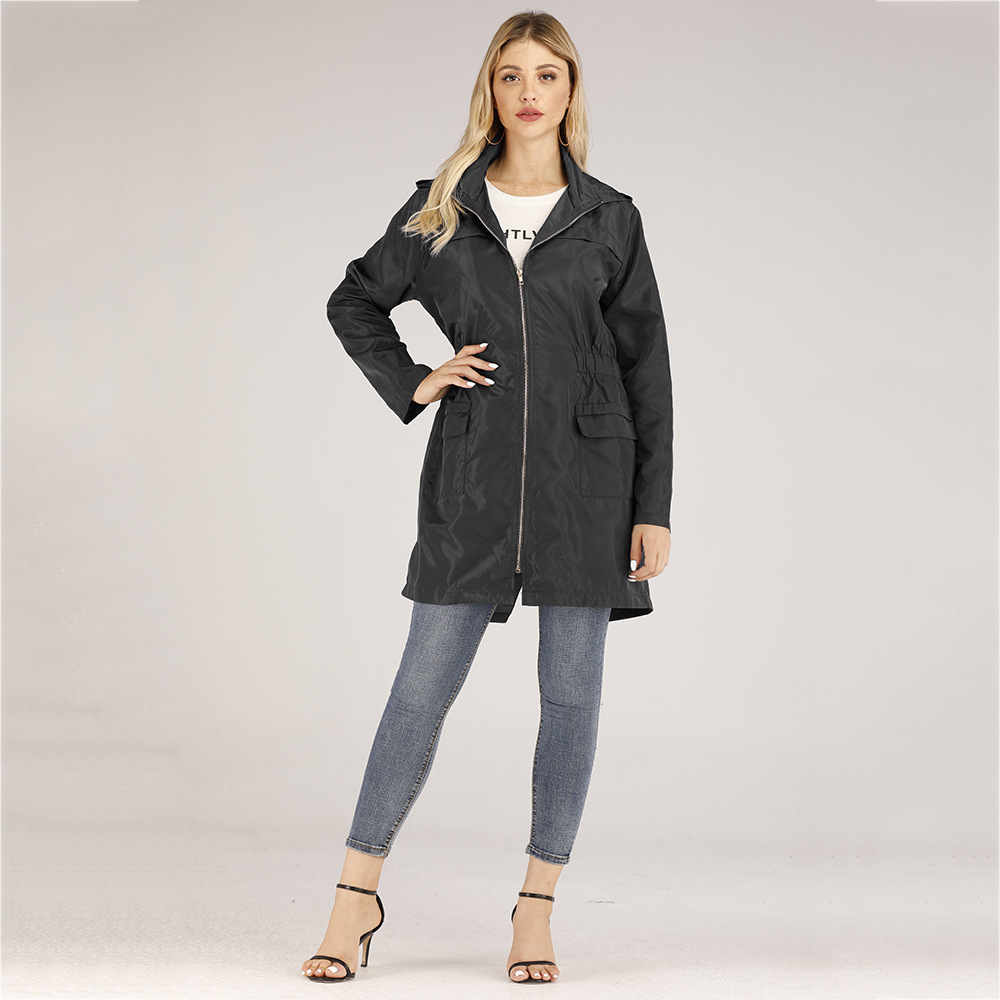 plus size hooded zipper pocket long sleeve long coat  NSJR17221