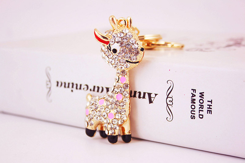 44g Weight Alloy, Metal Material Doll Pattern Unisex Gender Pink, Red, Blue Color Alloy Rhinestone Deer Keychain 2