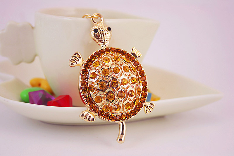 50g Weight Diamond Inlay Material Keychain Classification Alloy, Metal Material Tortoise Pattern Unisex Gender Cute Style White, Peach, Gold Color Tortoise Keychain Alloy Metal Diamond Unisex Cute Keychain 7