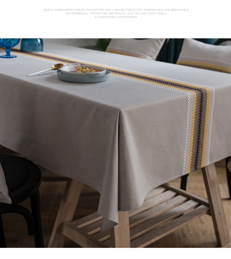 Runner moderno in cotone e lino impermeabile con motivo a onde, tovaglia geometrica ricamata, tovaglia rettangolare per tavolino da caffè, sala da pranzo_voghion.com