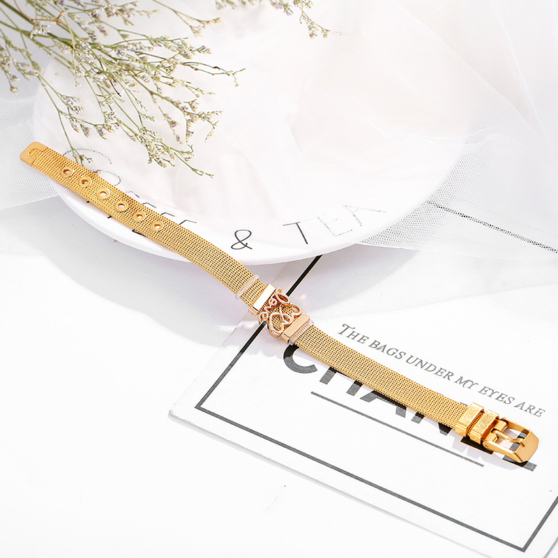 Plating Design Sweet Letter Heart Shape Stainless Steel Plating Bangle