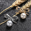 Brooch from pearl with bow, clothing, protective underware, pin lapel pin, Korean style, simple and elegant design, clips included