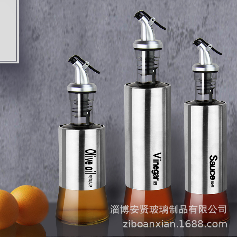 Olla de aceite de acero inoxidable botella de aceite tanque de aceite a prueba de fugas de vidrio cocina hogar condimento caja condimento botella condimento frasco salsa y vinagre
