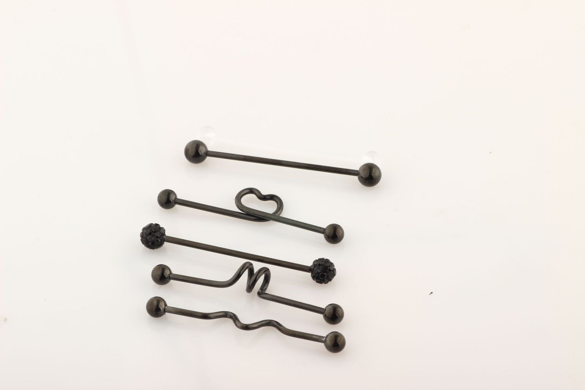 Diamond Industrial Barbell Crossbar Straight Bar Earring Set - Stainless Steel Double Ear Cuff for Cartilage Helix Tragus, Silver detail image 8